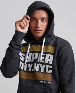 Superdry NYC Tab Férfi Kapucnis Pulóver Fekete | ACYRJ6913